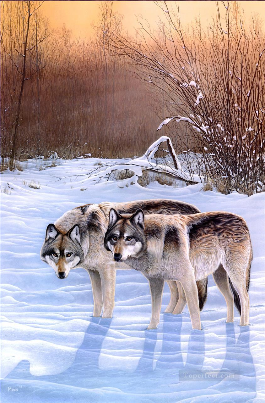 雪景色のオオカミ油絵